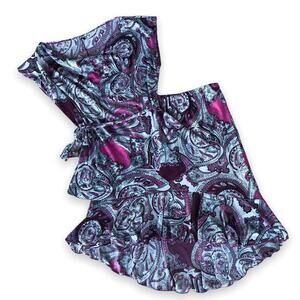 Maternite Women Outfit S Paisley Cowl Neck Top Ruffle Shark Bite Skirt Maternity